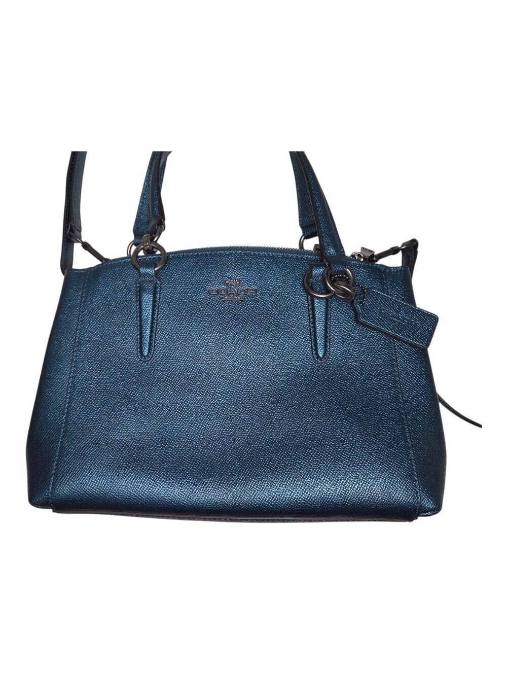 Coach Mini Christie Carryall Metallic Dark Teal Purse Bag Shoulder Crossbody